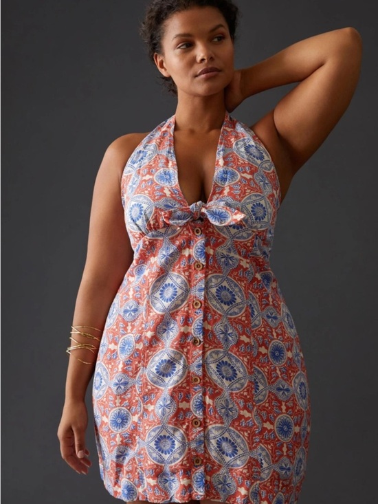Dresses & Skirts - Anthropologie Maeve Tie Front Printed Halter Mini Dress NWT